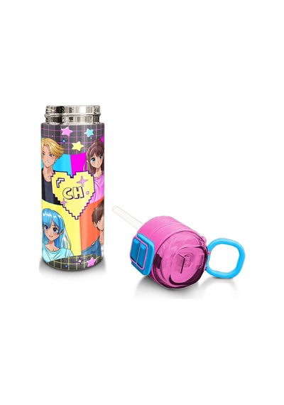 Coral High Kids Gri Mavi Pembe Anime Desenli Pipetli Ve Direkt İçim Çelik Termos 500 Ml 31943 Gri - Mor