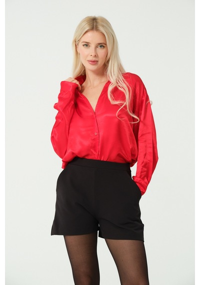 S'amore Clothing Basic Saten Gömlek Kırmızı