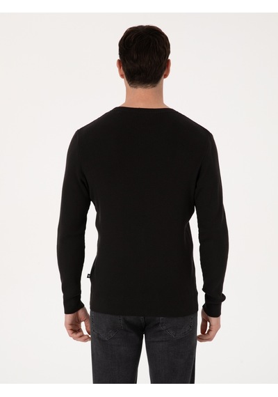 Cacharel Siyah Slim Fit Pamuk Karışımlı Bisiklet Yaka Selanik Örgü Triko Kazak Cacharel Siyah Slim Fit Pamuk Karışımlı Bisiklet Yaka Selanik Örgü Triko Kazak