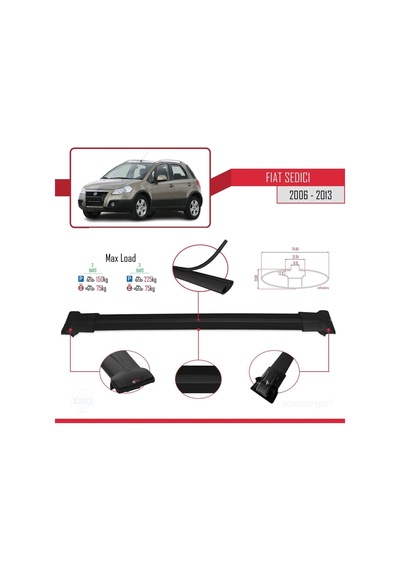 Fiat Sedici 2006-2013 Arası İle Uyumlu Fly Model Ara Atkı Tavan Barı Siyah