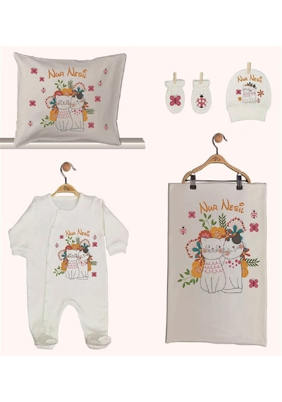 Pia Baby Gl 1948-02 İsme Özel Beşli Tulum Set Krem
