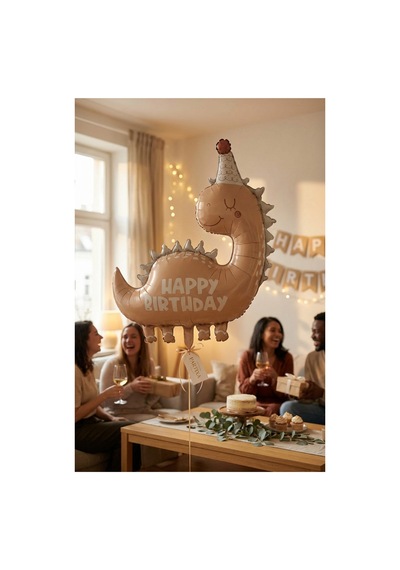 Happy Birthday Retro Açık Kahverengi Dinozor Temalı Folyo Balon Çocuk Doğum Günü Parti Süsü Çok Renkli