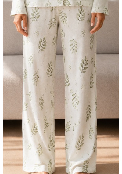Kadın Desenli Basic Kış Çağla Yeşili Pijama Takımı
