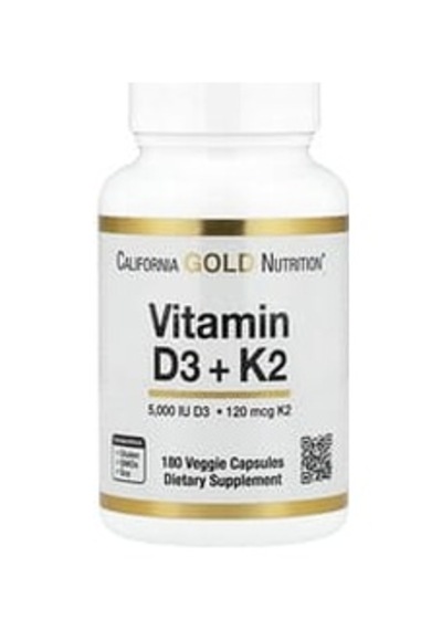 California Gold Nutrition, Vitamin D3 + K2 As Mk-7, 180 Veggie Capsules
