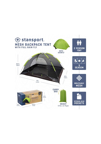 Stansport 723-800-sta 723-800 Star-lite I Arka Paket Çadır, 213 X 152 X 101 Cm, Neon Yeşili Acı Kahverengi