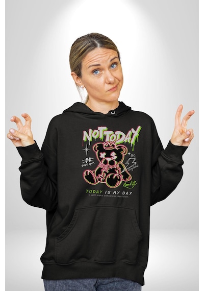 Bugün Değil Kadın Erkek Siyah Kapüşonlu Sweatshirt Hoodie Siyah