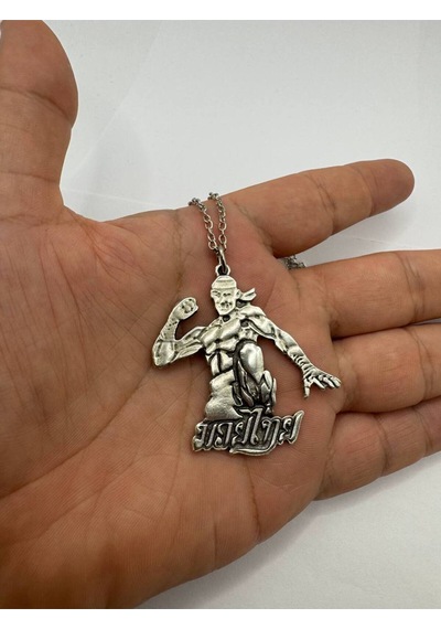 Maskeli Muay Thai Dövüşçü Güç Ve Kararlılık Sembolü Unisex Kolye 60 Cm Zincirli Çok renkli