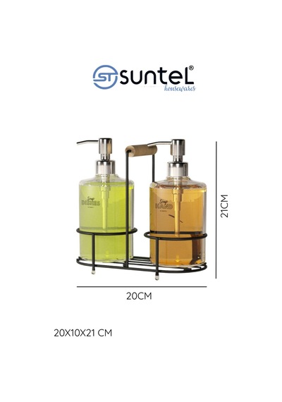 Suntel 2 Li Metal Standlı Plastik Sıvı Sabun Şişesi Sabunluk 500 Ml Siyah