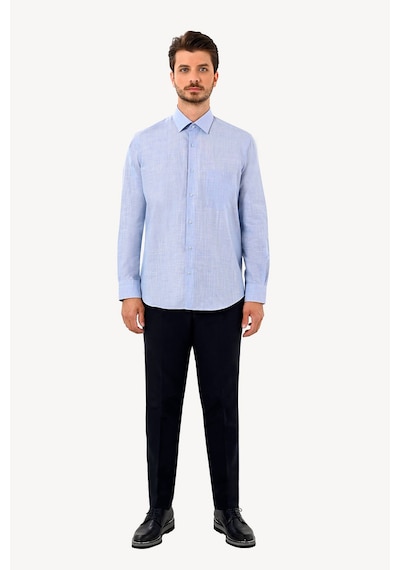 Erkek Mavi Regular Fit Klasik Yaka Uzun Kol Gömlek