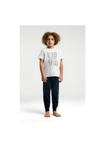 U.S. Polo Assn. Erkek Çocuk Beyaz Kısa Kol Pijama Takım Beyaz