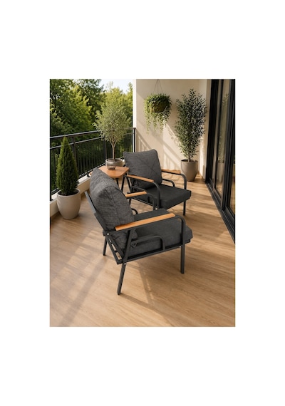 Bahçe Balkon Mobilyası Çay Seti 1+1 Sehpasız Gri Gri
