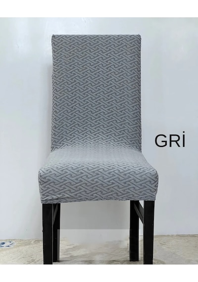 İlmek Desen Sandalye Kılıfı, Sandalye Örtüsü 6 Adet Gri Gri