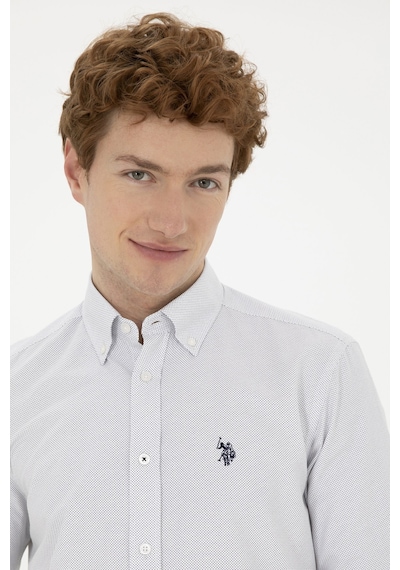U.S. Polo Assn. Erkek Lacivert Desenli Beyaz Gömlek 50288674-VR033