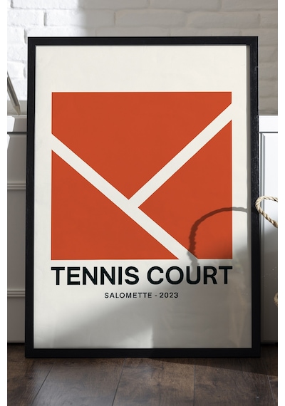 Tenis Kortu Siyah Ahşap Çerçeveli Poster, Dekoratif Spor Duvar Tablosu