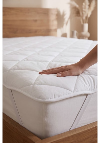 Riss Tekstil %100 Merinos Kuzu Yünü Yatak Pedi, Yatak Koruyucu, Yatak Alezi Beyaz 100 x 200