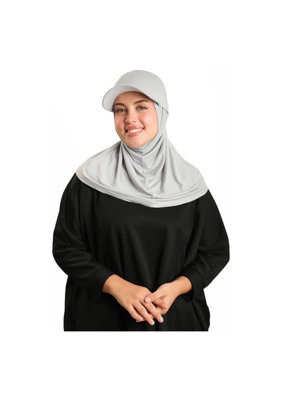 Hürrem Bone Gri Pratik Hazır Geçmeli Şapkalı Tesettür Eşarp Viskon Düz 2513 15 gri