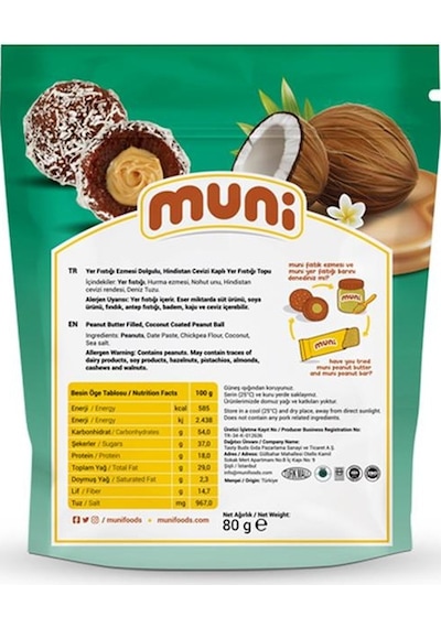 Muni Hindistan Cevizli Yer Fıstığı Topu 6 x 80 G
