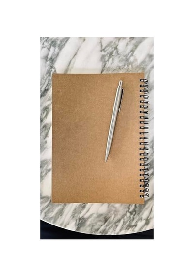 Kraft Kapaklı A5 Spiralli Notebook, 100 Yaprak Çizgisiz Açık Gri