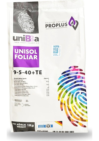 Unibba Unisol Foliar Npk Yaprak Gübresi 9-5-40+te 1 Kg 1 KG