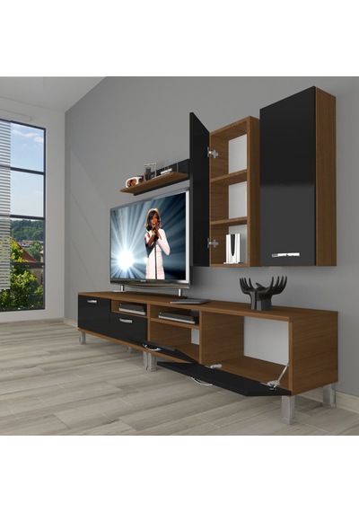 Decoraktiv Eko 5220d Slm Krom Ayaklı Tv Ünitesi Tv Sehpası Ceviz - Siyah