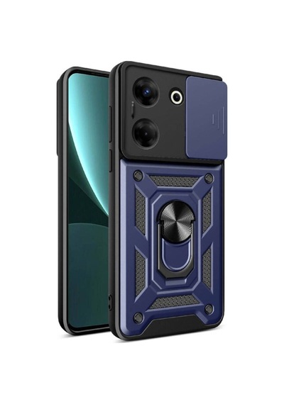 Tecno Camon 20 Kılıf Magnetik Standlı Kamera Korumalı Zore Sürgülü Vega Kapak Mavi