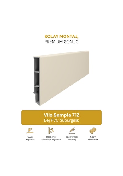 Vilo Sempla 712 Bej Pvc Süpürgelik 240cm Kolay Montaj - Suya Ve Çizilmeye Dayanıklı