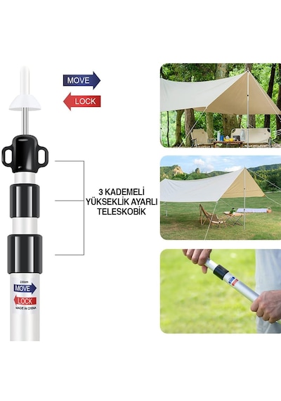 Funky Chaırs 2 Adet Ayarlanabilir Teleskopik Alüminyum Tarp Tente Çadır Direği 230 Cm Gri