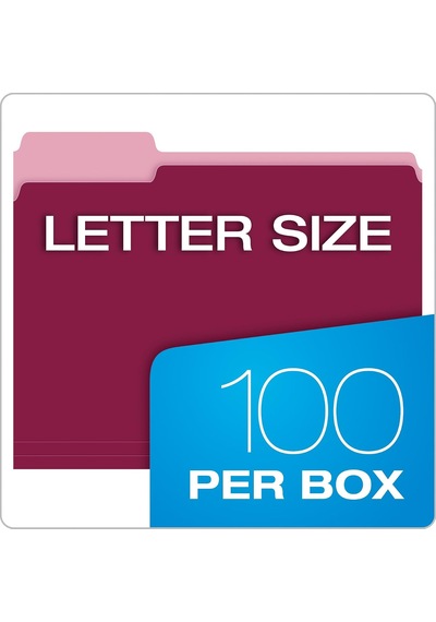 Two-tone File Dosya, 1/3 Cut Top Tab, Letter, Burgundy/light Burgundy, 100/box