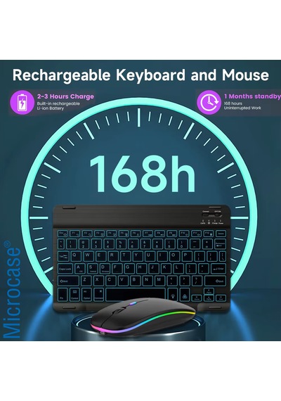 Microcase Rgb Tablet Ve Telefonlar İçin Türkçe Bluetooth Klavye Ve Mouse Set - Al7815 Beyaz