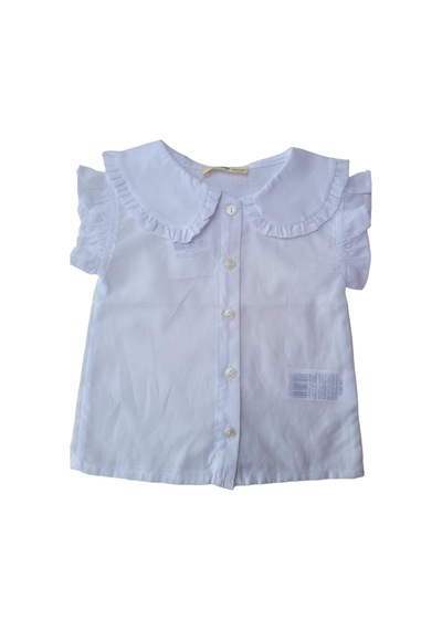 Çikoby Kız Bebek Çocuk Pamuklu Düşük Kol Fırfırlı Gömlek-12598-beyaz Beyaz