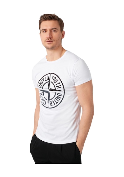 Buratti Baskılı Bisiklet Yaka Pamuklu Slim Fit Erkek T Shirt 541Pusula Beyaz
