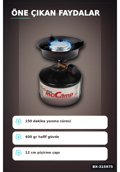 Portatif Kamp Ocağı 12 Cm Pişirme Alanı 400 Gr Gaz Ayarlı Pratik Doğa Ekipmanı Bx-315975 Çok Renkli