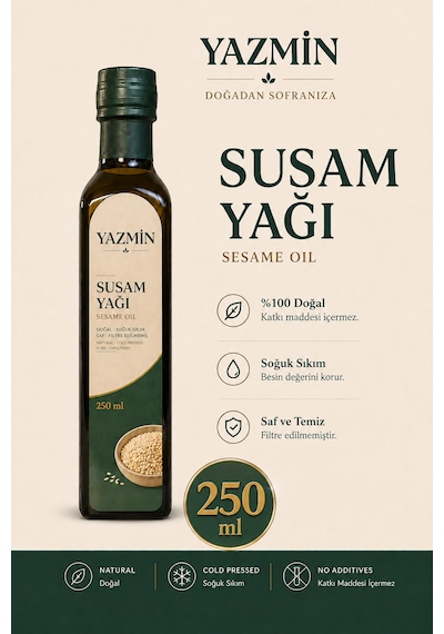 Yazmin Susam Yağı 250 Ml Cam Şişe Soğuk Sıkım %100 Doğal Saf Susam Yağı
