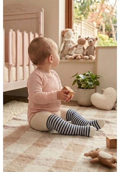 Cocole Socks Erkek Bebek Külotlu Çorabı 3'lü Set Pamuklu Lacivert 0-24 Ay Çok Renkli