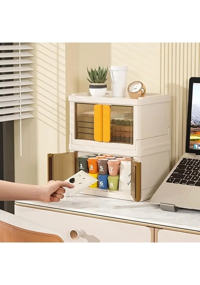 Powermaster Sunup Sn-25883 72l Katlanabilir Plastik Saklama Kutusu Renkli Kapaklı Tekerlekli 40x64x37cm Beyaz