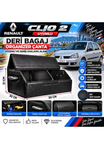 Renault Clio 2 Uyumlu Oto Bagaj Organizeri Deri Bagaj Kutu Çanta 1
