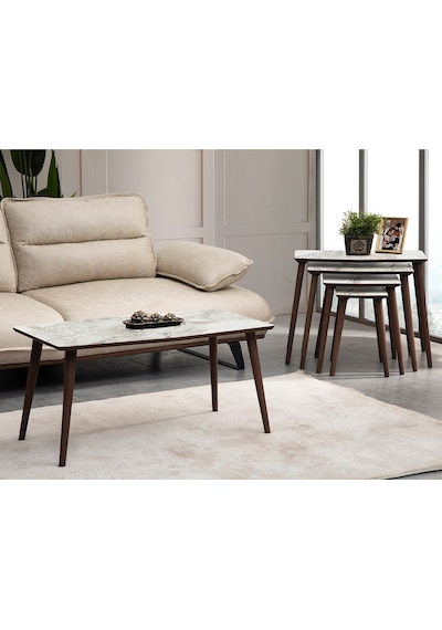 Vovvahome Vega 4lü Mdf Ahşap Zigon Sehpa Ve Orta Sehpa - Beyaz