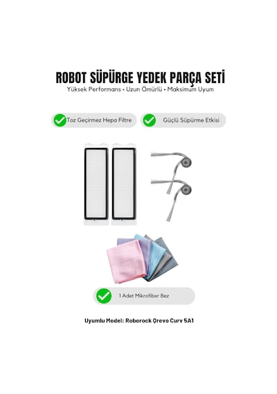 Roborock Qrevo Curv 5a1 İle Uyumlu 2 Yan Fırça 2 Filtre 1 Temizlik Bezi 9.0