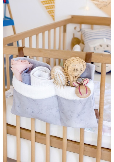 Pratik Askılı Organizer Bebek Arabası Beşik Kenar Fluffy Organizer Solid Gri