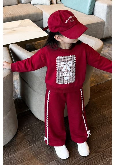 Miniğimin Cicileri Love Dantel Desenli Kız Çocuk 2 Li Takım - Bordo Diğer
