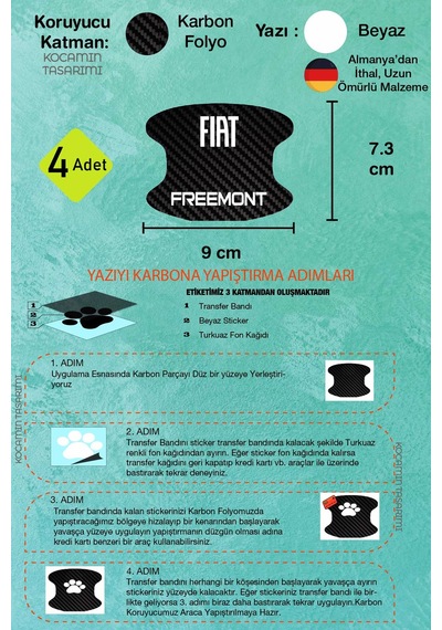 Fiat Freemont İç Kapı Kollarına Özel Karbon Çizik Önleyici Folyo İle Şıklık Ve Koruma Freemont Yazılı 4 Adet