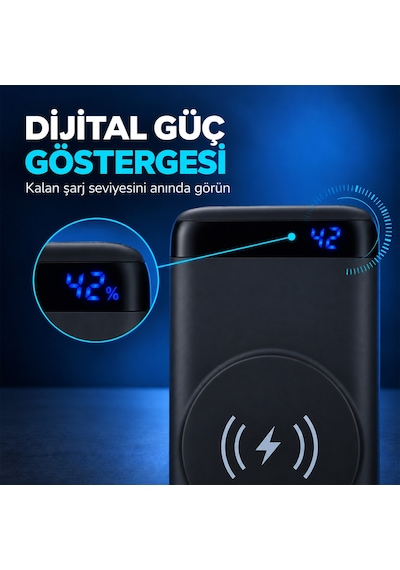 Omars OMWS008 20 W 10000 mAh Kablosuz Led Göstergeli Powerbank Siyah