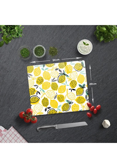 Decorita Cam Kesme Tahtası | Sarı Limonlar | 29cm x 34cm