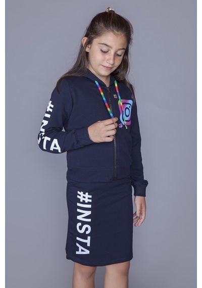 Toontoy Kids Toontoy Kız Çocuk Instagram Baskılı Etekli Takım Lacivert