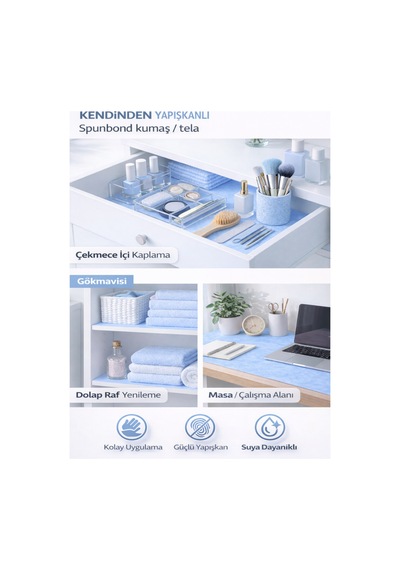 Extra Yapışkanlı Spunbond Kumaş/tela Kaplama Gökmavi 70cm X 300cm Mavi