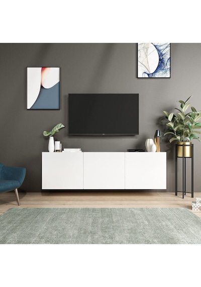 White Duvara Monte Tv Ünitesi - Beyaz Beyaz
