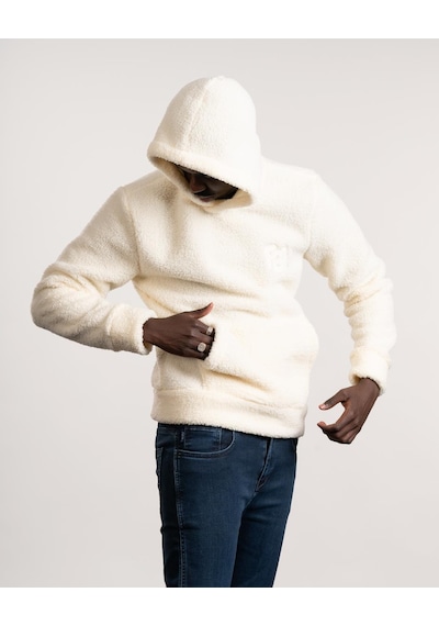 Fbı Kapşonlu Kanguru Cepli Slimfit Peluş Sweatshirt krem