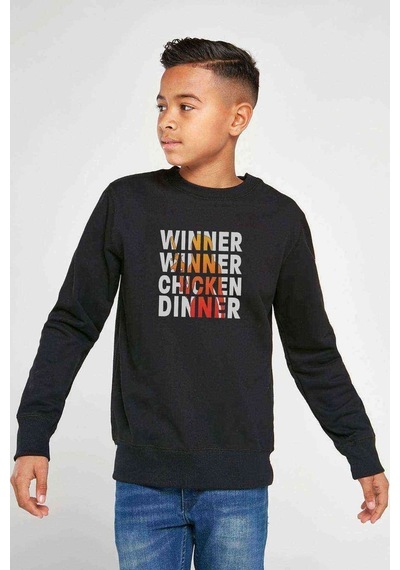 Tshirthane Pubg Wınner Kadın Baskılı Unisex Çocuk Siyah Sweatshirt