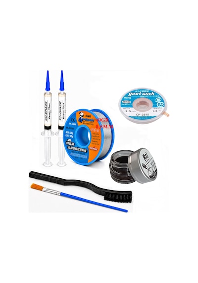 Lehimleme Seti 0,8 Mm 40 Gr Lehim Teli 2 Li Flux Cp-2515 Lehim Fitili Havya Ucu Temizleme Kremi 2fırça Seti St10