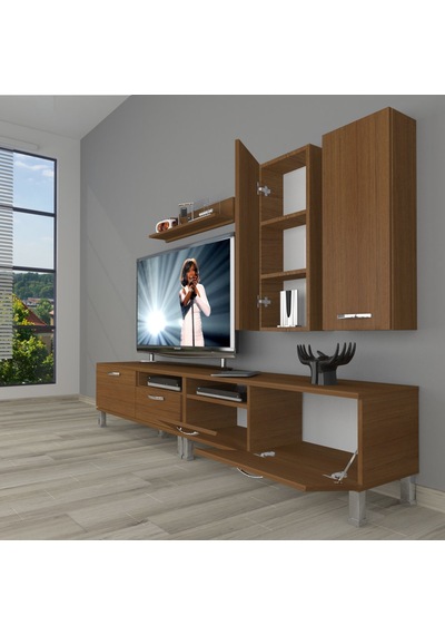 Decoraktiv Eko 5220d Slm Krom Ayaklı Tv Ünitesi Tv Sehpası Ceviz